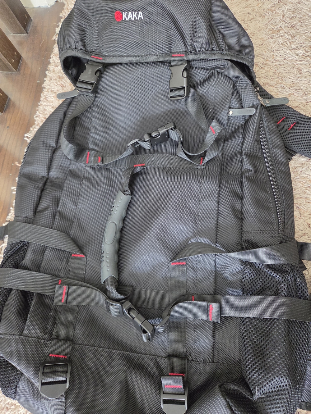 Black Men's Outdoor Backpack with Red Accents